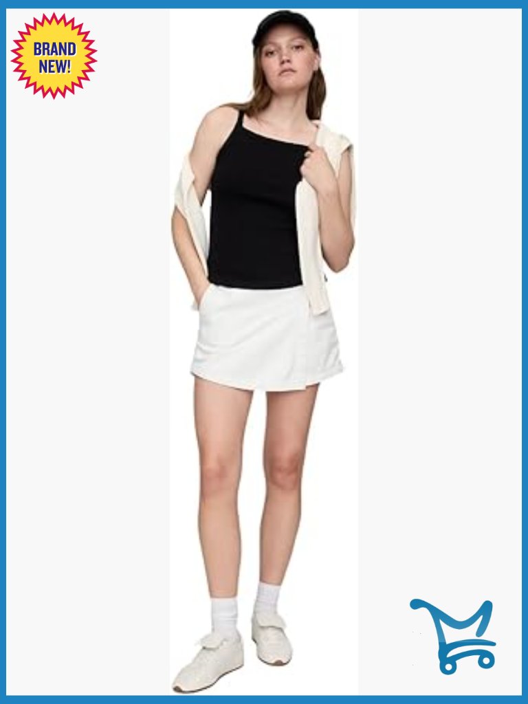 Denim Mini Skort Mid Rise Pull On White Wash Indigo